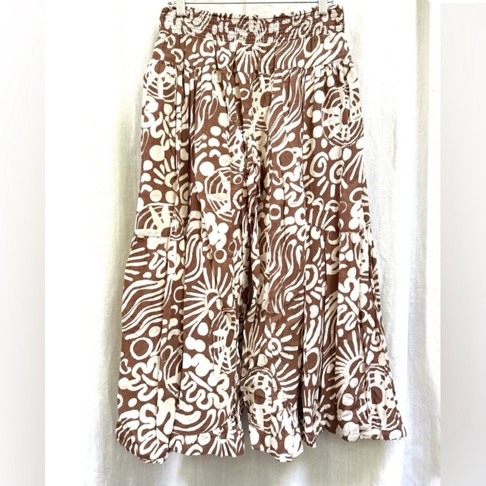 Free People Brown & White Printed Tiered Maxi Pants
